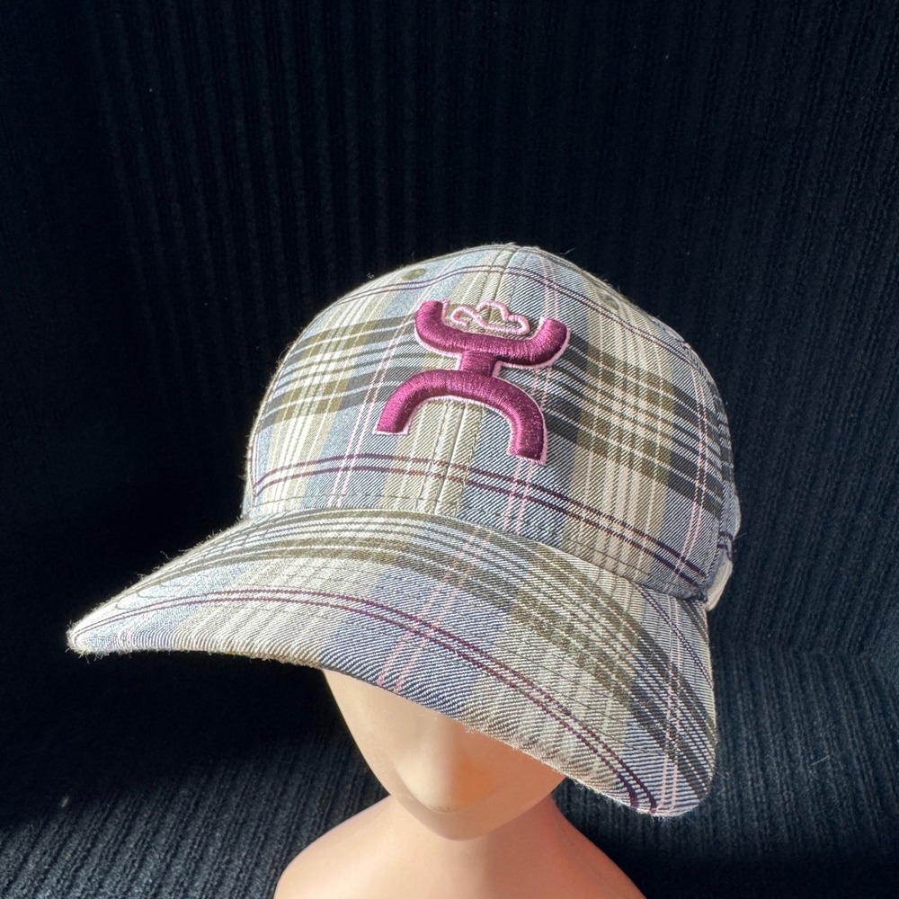 Hooey Flexfit Plaid Baseball Cap Hat‎ Womens Brown Pink L-XL